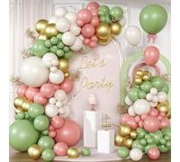 Kit Arche Ballon Vert Rose, 130pcs Kit Guirlande Ballons Decoration Anniversaire, Vert Sauge Ballons Guirlande, Arche de Ballon pour Anniversaire Decoration, Mariage, Bébé Shower, Bapteme, Graduation
