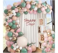 Kit Arche Ballon Vert Sauge, 120 Pièces Rose Beige Guirlande Ballons, Confettis Métallique Ballons, Structure Arche Ballon pour Fête Anniversaire, Mariage, Bébé Douche, Décoration de Graduation