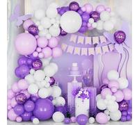Kit Arche Ballon Violet 141Pcs Decoration Anniversaire Violet Blanc Ballons avec Joyeux Anniversaire Bannière pour Fille Mariage Baby Shower Fête Célébrations Decoration