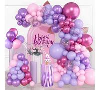 Kit Arche Ballon Violet Rose, 114 Pièces Ballon Guirlande Violet avec Ballons métalliques violet et Roses, Violets Ballons Decoration pour Anniversaire, Mariage, Baby Shower, Baptême, Fête Prénatale