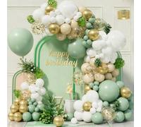 Kit Arche Ballons Anniversaire Vert, 97Pcs Arche Ballons Vert Sauge Or, Guirlande Ballon Blanc Beige avec Ballon Or Métallique Confettis pour Anniversaire Baby Shower Mariage Bapteme Evjf Communion