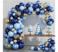 Kit Arche Ballons Bleu, 133 Pièces Guirlande Ballons Anniversaire avec Ballon Bleu, Or et Confettis, Arche de Ballon Bleu Marine Pour Decoration Anniversaire, Bapteme Garcon, Baby Shower, Mariage