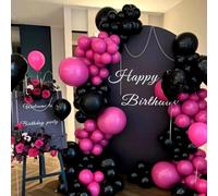 Kit Arche Ballons Noir Rose Vif, 115 Pièces Guirlande Ballon Noir avec Latex Ballons Rose et Longs, Pink Décoration pour Anniversaire, Mariage, Baby Shower, Baptême Garçon, Fête Prénatale, Fiançailles