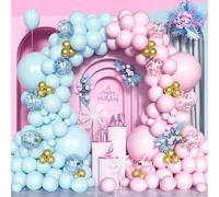 Kit Arche Ballons Rose Bleu, 125 Pcs Guirlande Ballons Bleu Rose Pastel Avec Ballons Confettis Ballon Or Métallique pour Révéler Le Genre Garçons Filles Baby Shower Décoration Fête D'Anniversaire