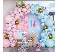 Kit Arche Ballons Rose et Bleu, 123 pcs Guirlande Ballons de Baudruche Gender Reveal Bleu Rose Confettis Or Métallisé pour Enfants Filles Fêtes d'Anniversaire Baby Shower Révéler le Genre Décoration
