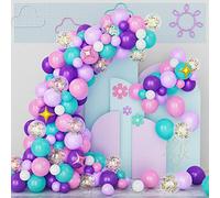 Kit Arche Ballons Rose Violet, 132 Pièces Rose Violet Blanc Bleu Sarcelle Avec Ballon Étoile, Kit Guirlande Ballons Confettis Pour Fête d'Anniversaire Licorne Baby Shower Fille Les Décorations