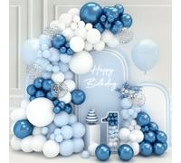 Kit Arche De Ballons Bleus Et Blancs,102Pcs Arche Ballon Anniversaire Bleus Avec Ballons Bleus Métallisés Ballons Blancs Ballons Bleu Clair, Ballons Pour Mariage Baby Shower Décorations De Communion