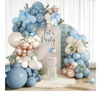 Kit Arche Guirlande Ballon Bleu Or - 113 Pièces Arche Ballon Bleu Poussiéreux avec Ballons Blanc Sable et Or, Décoration pour Anniversaire, Mariage, Baby Shower, Baptême Garçon, Fête Prénatale