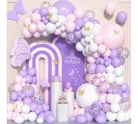Kit Arche Rose Violet, 125 pcs Guirlande Ballon Rose Violet Blancs Pastel avec Or Papillon pour Femmes Filles Fêtes d'Anniversaire Baby Shower Baptême Mariage Bébé Nuptiale Douche Prénatale Décoration