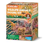 4M 00-03481 KidzLabs Kit d'excavation d'animaux Sauvages - 2 Figures réalistes Surprises Entre éléphants, Tigres, girafes et zèbres - Jeu éducatif d'archéologie et de Nature pour Enfants
