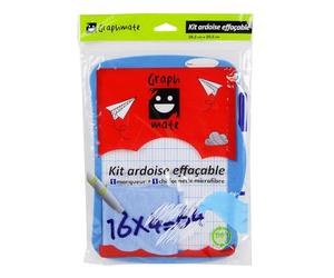 Kit ardoise blanche éco-responsable + feutre effaçable à sec + chiffonnette GRAPHMATE