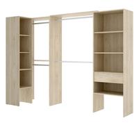 Kit armoire dressing d'angle en bois mélaminé coloris chêne naturel - Longueur 248 x Profondeur 79 x Hauteur 187 cm