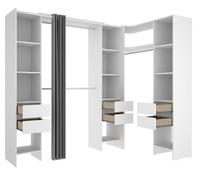 Kit armoire dressing d'angle extensible en bois mélaminé blanc - Longueur 164-234 x Profondeur 141 x Hauteur 205 cm