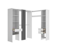 Kit armoire dressing d'angle extensible en bois mélaminé coloris blanc - Longueur 164-214 x Profondeur 141 x Hauteur 205 cm
