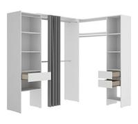 PEGANE Kit Armoire Dressing d'angle Extensible en Bois mélaminé Coloris Blanc - Longueur 164-214 x Profondeur 141 x Hauteur 205 cm