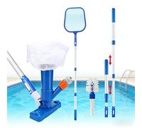 Kit aspirateur de piscine portable Jet Vacuum Head avec tige télescopique, kit de nettoyage avec brosse à récurer et filet de skimmer pour le nettoyage des feuilles, de la saleté, du sable, de la boue