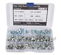 Kit assorti de 135 écrous à quatre griffes en acier au carbone, fixations de connexion pour portes et meubles M3, M4, M5, M6, M8 avec boîte de rangement en plastique organisée pour