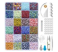 Kit Assorti de Perles de rocaille en Verre à Petites Rayures avec boîte pour Bijoux, Bracelets, travaux manuels, 24 Styles, Environ 9 600 pièces (Taille Unique)