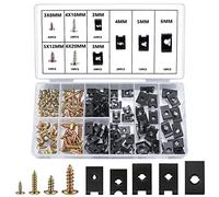 Kit Assortiment 180 Vis et d'Ecrous Clips en U pour Automobile, comprenant 90 Vis de Carrosserie pour Ailes de Voitures, 90 écrous à Clip de Fixation en U pour Automobile Carrosserie Porte de Voiture