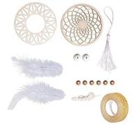 Kit attrape-rêves moyen format 26 cm - Disque bois ø 7 cm, perles, ficelle, plumes + masking tape doré à paillettes 5 m Beige G