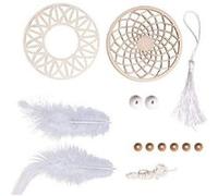 Kit attrape rêves moyen format 26 cm - Disque bois ø 7 cm, perles, ficelle, plumes Beige G