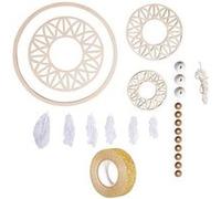Kit attrape rêves XL + Disque bois ø 18 cm, perles, ficelle, plumes + masking tape doré à paillettes Beige G