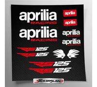 Kit autocollants compatible avec RS 125 Nouveau réservoir et casque moto racing Factory | Base vinyle transparente facile Application Impression UV | inscriptions logos | Stickersland® - Avril (Blanc)