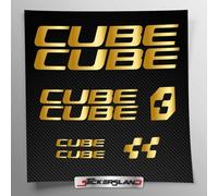 Kit autocollants compatibles avec châssis Cube MTB Mountainbike et casque | Decalcomanies pour vélos écrits logos | Stickersland® (or brillant métallisé)
