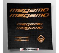 Kit autocollants compatibles avec châssis Megamo VTT Mountainbike et casque | Decals Stickers pour vélos écrits logos | Stickersland® (Rame brillant métallisé)