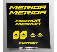 Kit autocollants compatibles avec châssis Merida New MTB Mountainbike et casque | Decalcomanies pour vélos écrits logos | Stickersland® (Jaune brillant)