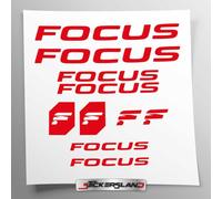 Kit autocollants compatibles avec châssis VTT Mountainbike et casque | Decalcomanies pour vélos écrits logos | Stickersland® - Focu (Rouge brillant)