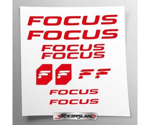 Kit autocollants compatibles avec châssis VTT Mountainbike et casque | Decalcomanies pour vélos écrits logos | Stickersland® - Focu (Rouge brillant)