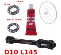 KIT AXE DE ROUE ARRIERE 10 x 145 MM + ROULEMENT + GRAISSE VELOX CAGE A BILLE MOYEU VELO VTT FIXIE VINTAGE ANCIEN CREUX NOIR