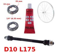 KIT AXE DE ROUE ARRIERE 10 x 175 MM + ROULEMENT 1/4"" + GRAISSE VELOX CAGE A BILLE MOYEU VELO VTT FIXIE VINTAGE ANCIEN PLEIN NOIR ACI