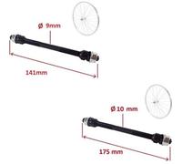KIT AXE DE ROUE AVANT PLEIN DIAMETRE 9MM x LONGUEUR 141MM + ARRIERE PLEIN DIAMETRE 10mm x LONGUEUR 175mm VELO VTT ROUTE COURSE