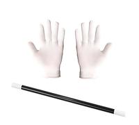 Kit Baguette Magique et Gants Blancs pour Déguisement Magicien Enfant et Adulte, Accessoire Idéal pour Spectacle de Magie, Fête d'Anniversaire, Halloween, Carnaval et Soirée à Thème Cabaret