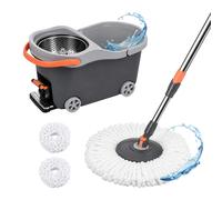Set de Nettoyage Relaxdays, Seau 16 L avec essoreuse, Chariot à pédale, 29,5x30x50 cm, 2 têtes Microfibre, Gris