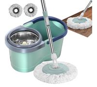 Kit Balai Serpillère Et Seau Essoreur, Ensemble De Balai À Plat avec Seau, Balai Serpillère Essoreur avec Seau 2 Compartiment, Ensemble Seau Et Balai De Nettoyage Sol Pro