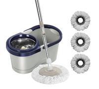 Kit Balai Serpillère Et Seau Essoreur | Seau Double Compartiment Pour Nettoyage | Vadrouille À Essorage Automatique | Vadrouille À Essorage Avec Essoreuse | Vadrouille À Rotation Automatique Avec Seau