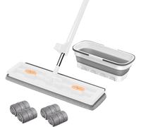 Kit Balai Serpillère et Seau, Grande Serpillière Plate avec Tampons en Fibre Super Absorbants et Utilisation Humide et Sèche, Compression Automatique de l'eau (Set, Bleu)