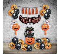 Kit Ballons et Décorations Halloween - PTIT CLOWN - Lot de 28 - Citrouilles, Fantômes, Chat Noir et Guirlande pour Fête Effrayante