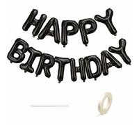 Kit Ballons Lettres HAPPY BIRTHDAY 16 Pouces (40 cm) - Ballons Mylar Aluminium Noir - Guirlande Anniversaire 3 à 5 m - Rubans & Pailles Inclus - Décoration Fête Enfant & Adulte