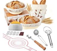 Kit Banneton Pain au Levain 10 Pièces, Paniers de Pousse Silicone Pliables Ovales 25cm et Ronds 23cm, Avec Cutter Détoureuse, Spatule, Accessoires de Cuisson, Pour Boulangers Amateurs et Expérimentés.
