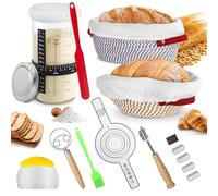 Kit Banneton pour Pain 14 Pièces, 2 Paniers Fermentation En Rotin Naturel avec Doublure Tissu, Lame à Pain, Grattoir, Pinceau, Pot à Levain et Outils De Marquage, Accessoires Boulangerie Artisanale