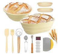Kit Banneton pour Pain, Silicone Panier Pain Corbeilles à Pain Ovales et Rondes avec Accessoires Fouet Danois, Racloir de Bol, Coupe-Pâte et Lame à Pain pour la Cuisson du Pain et Des Pâtisseries