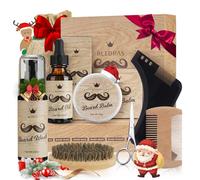 Kit Barbe Homme 9pcs - Bledras Kit de Soin Barbe Homme Complet-Soins Entretien Barbe -Huile Barbe, Shampoing, Baume, Peigne, Ciseaux, Pochoir,Brosse,Sac - Coffret Cadeaux Noël Hommes Original