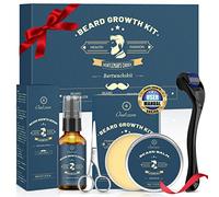 Kit Barbe Homme, Oukzon Kit Croissance Barbe, Coffret Cadeau Soins Barbe Homme Professionnel - Produit Barbe avec Rouleau Barbe, Huile Barbe, Baume Barbe, Ciseaux Barbe | Pousse barbe et Cadeau Homme