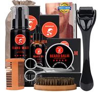 Kit Barbe Homme Pour barbe 10 en 1 Kit Soin Barbe Homme avec Huile à barbe, Pinceau à Barbe, Peigne à Barbe, Baume à Barbe, Shampoing, Peigne à Modeler et Ciseaux à Moustache