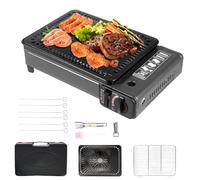 Kit barbecue à gaz 2 en 1 pour camping, balcon, table - Réchaud de camping avec grille et plaque de cuisson - Pour l'extérieur, pique-nique, barbecue