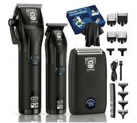 Kit barbier complet LARGNER : tondeuse, finition, rasoir numérique, cape et peignes guides pour soins barbe et coiffure.